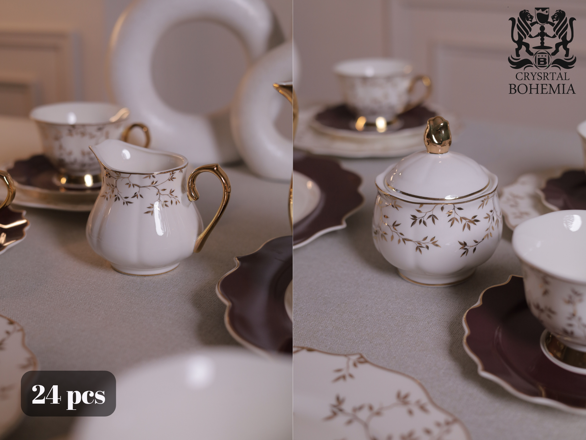 طقم شاي وجاتوه تايلاندي بني وذهبي فاخر
