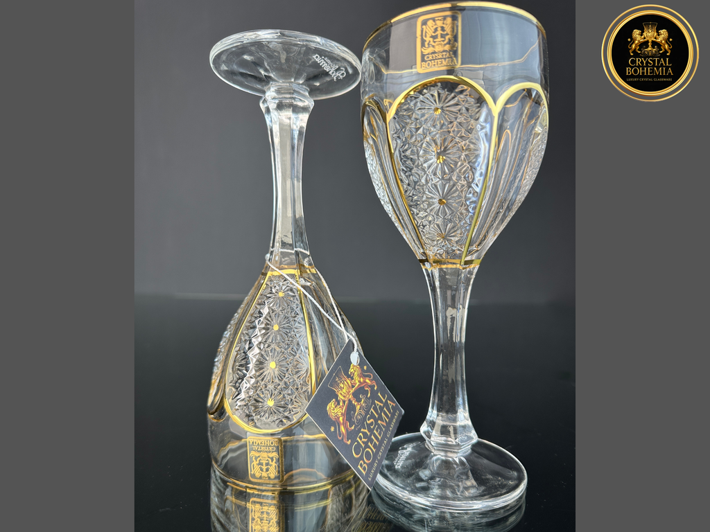 أطقم كاسات كريستال بوهيمي سفاري 500 بتشطيب ذهبي