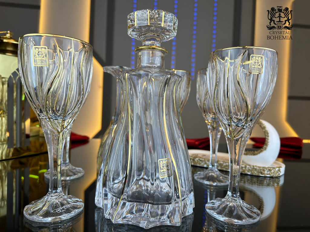 طقم شربات كريستال بوهيمي أوشن بتشطيب ذهبي