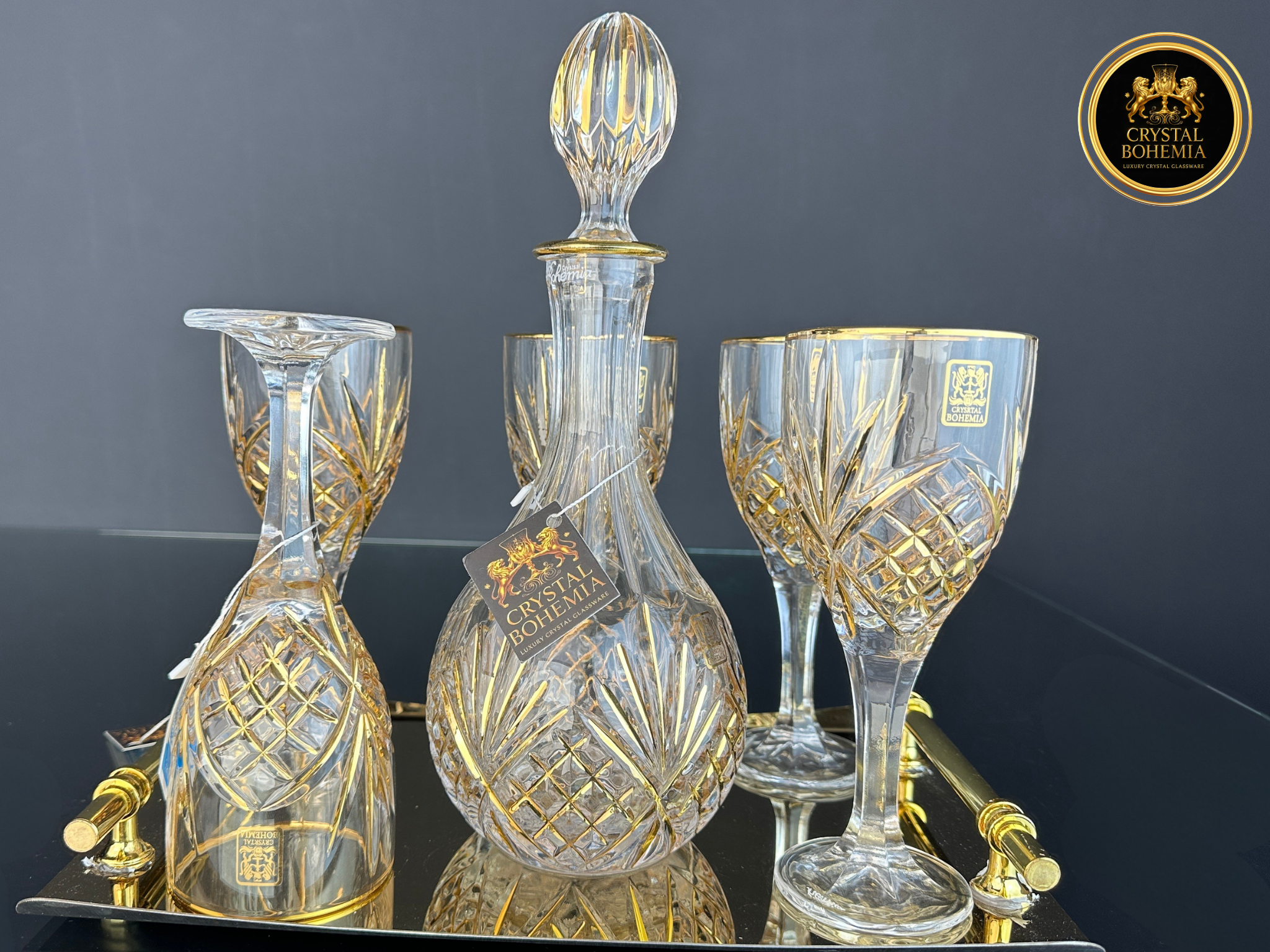 أطقم شربات كريستال بوهيمي أناناس بتشطيب ذهبي
