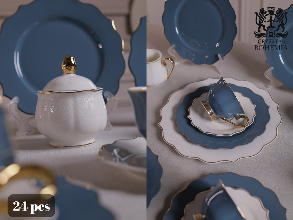 طقم شاي وجاتوه مودرن بتفاصيل ذهبية
