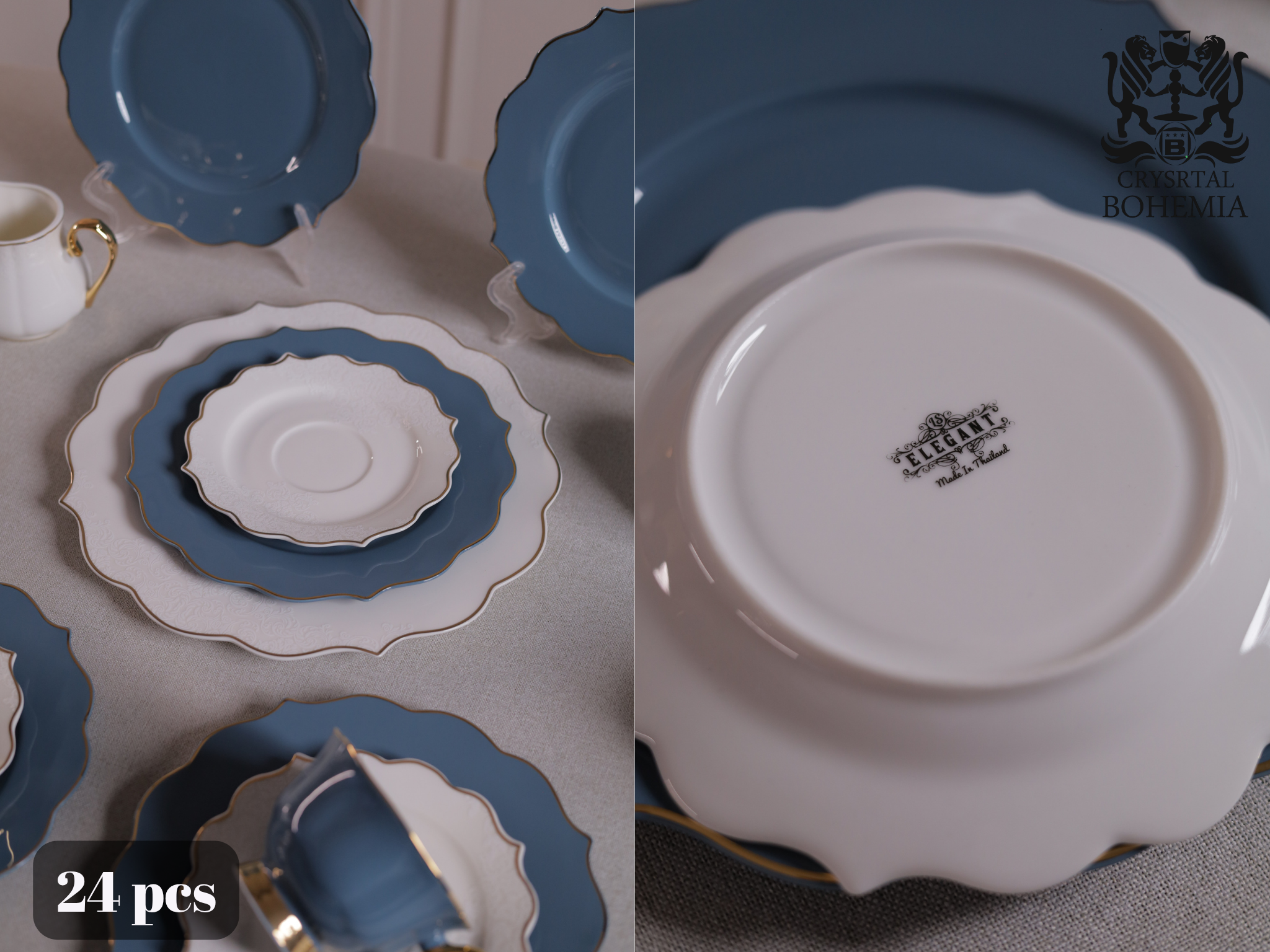  tea and dessert set blue white gold
