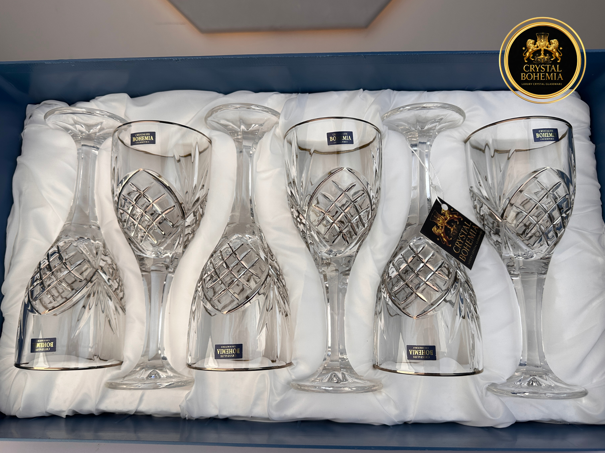 صوره طقم كاسات أناناسة شفاف فضي كريستال بوهيمي