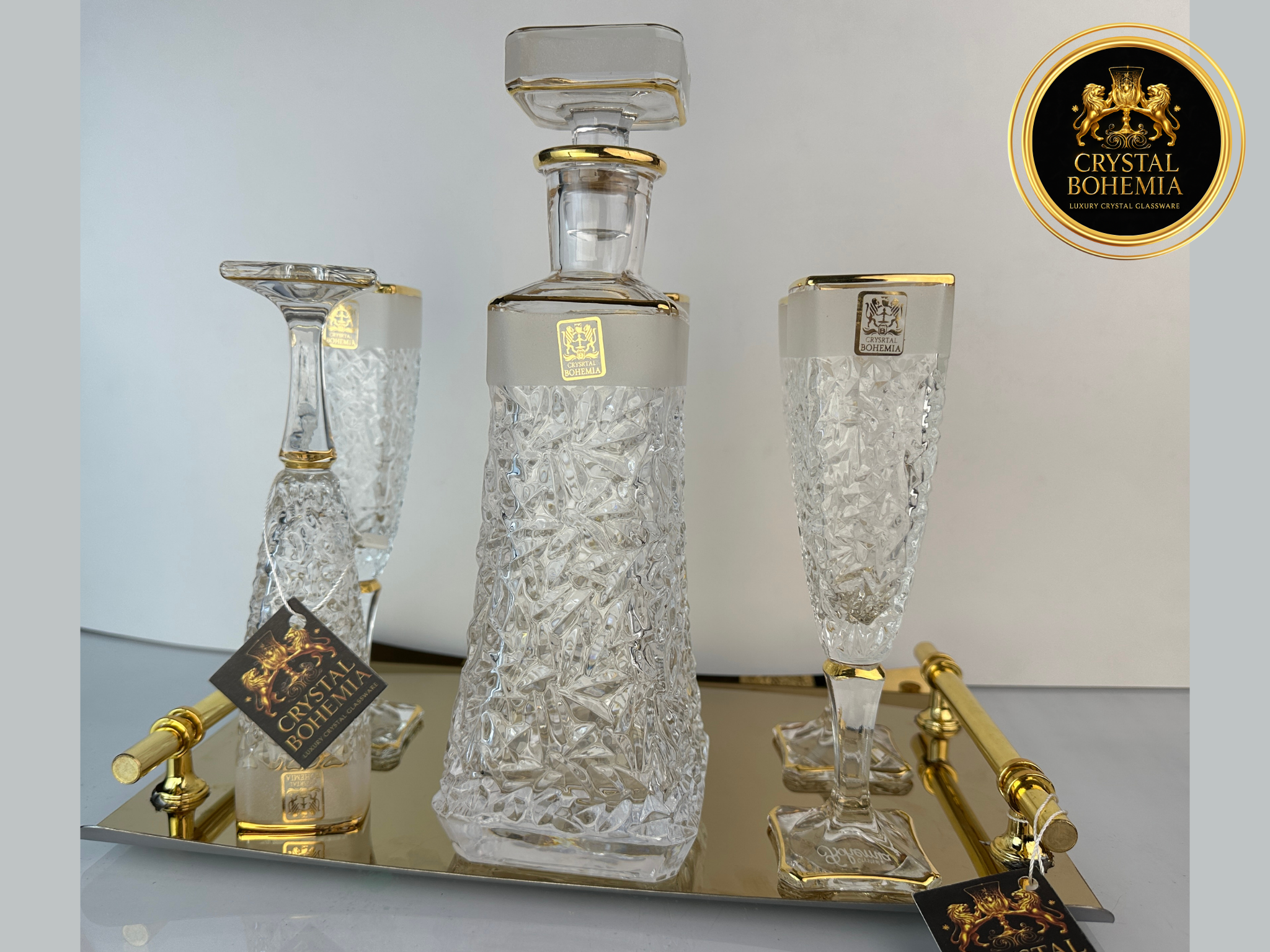 طقم شربات أريزو رمل كريستال بوهيمي للضيافة الأنيقة صنية 