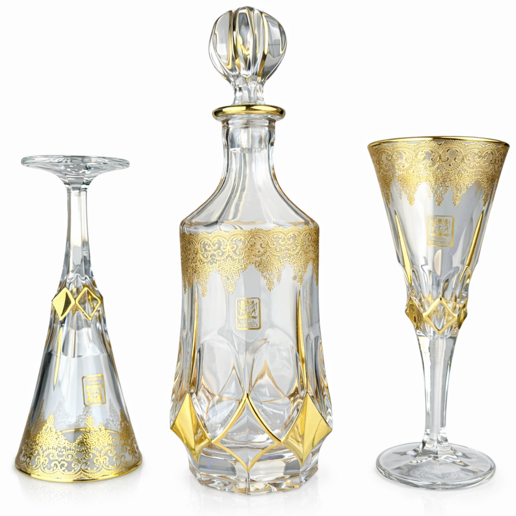 طقم شربات ميلانو ديكاله كريستال بوهيمي بتصميم ذهبي