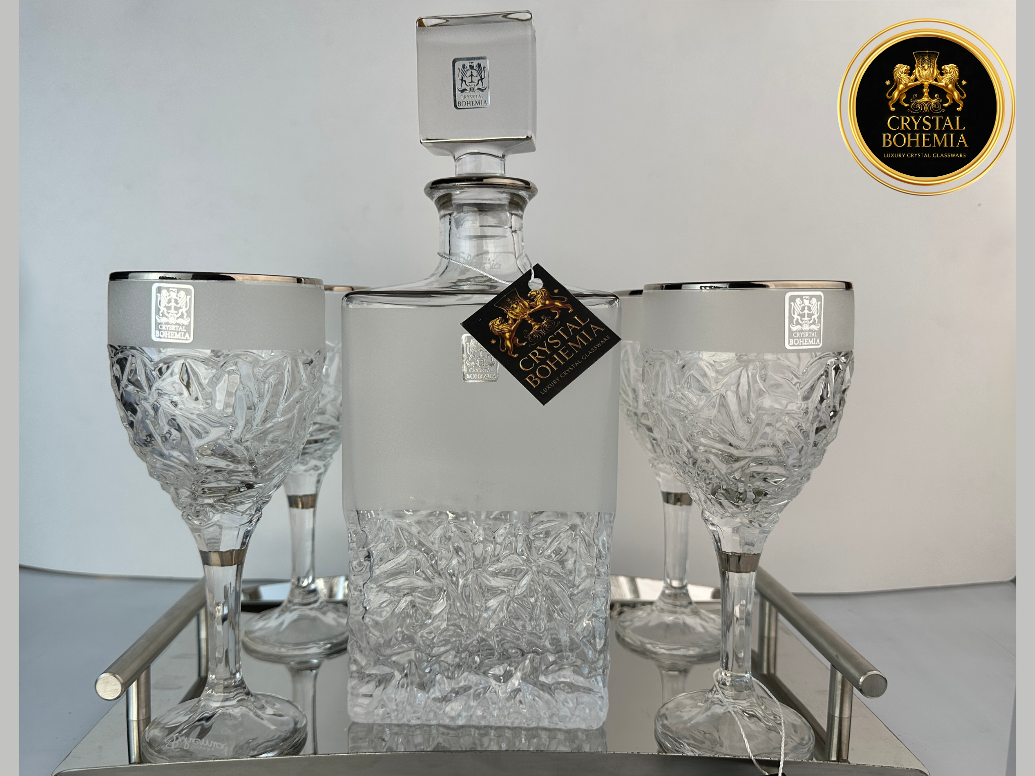  طقم  صنية شربات كريستال بوهيمي نيكولت مع قارورة وتشطيب مسح