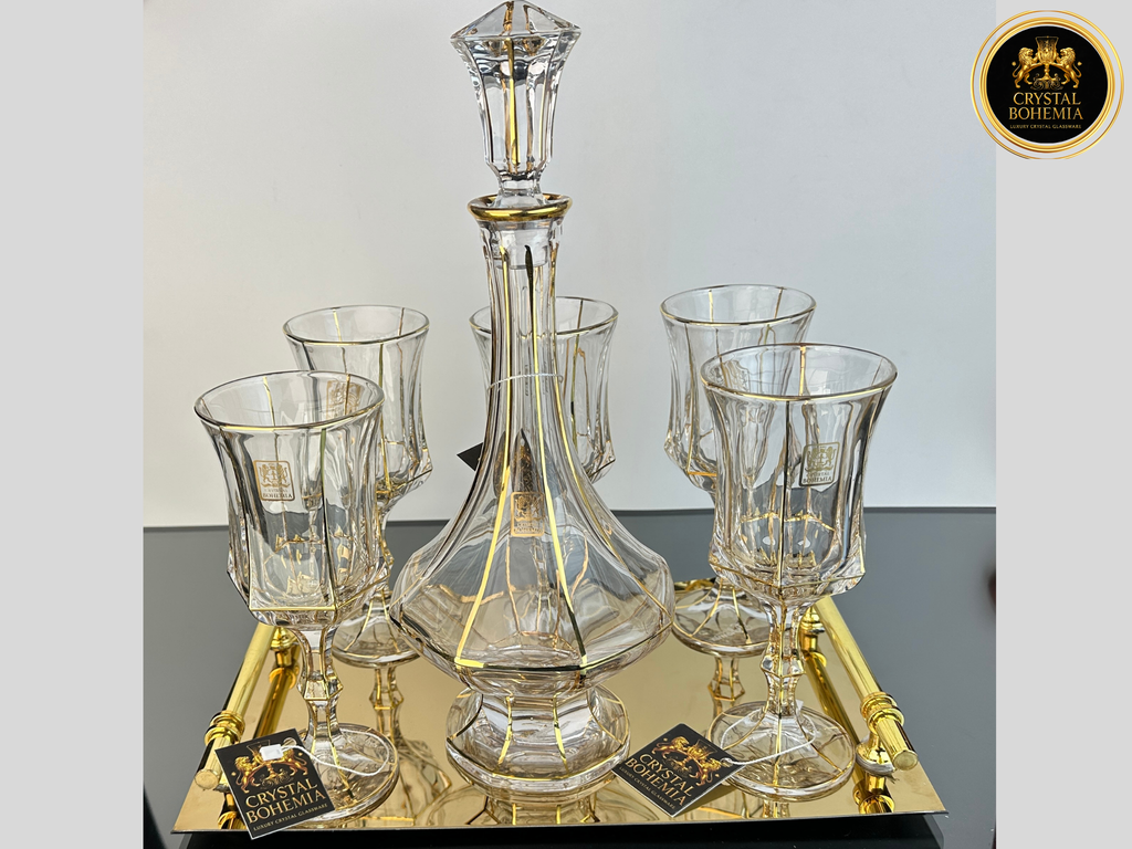 طقم ملوكي كريستال بوهيمي ذهبي مناسب لتنسيق النيش وجهاز العروسة