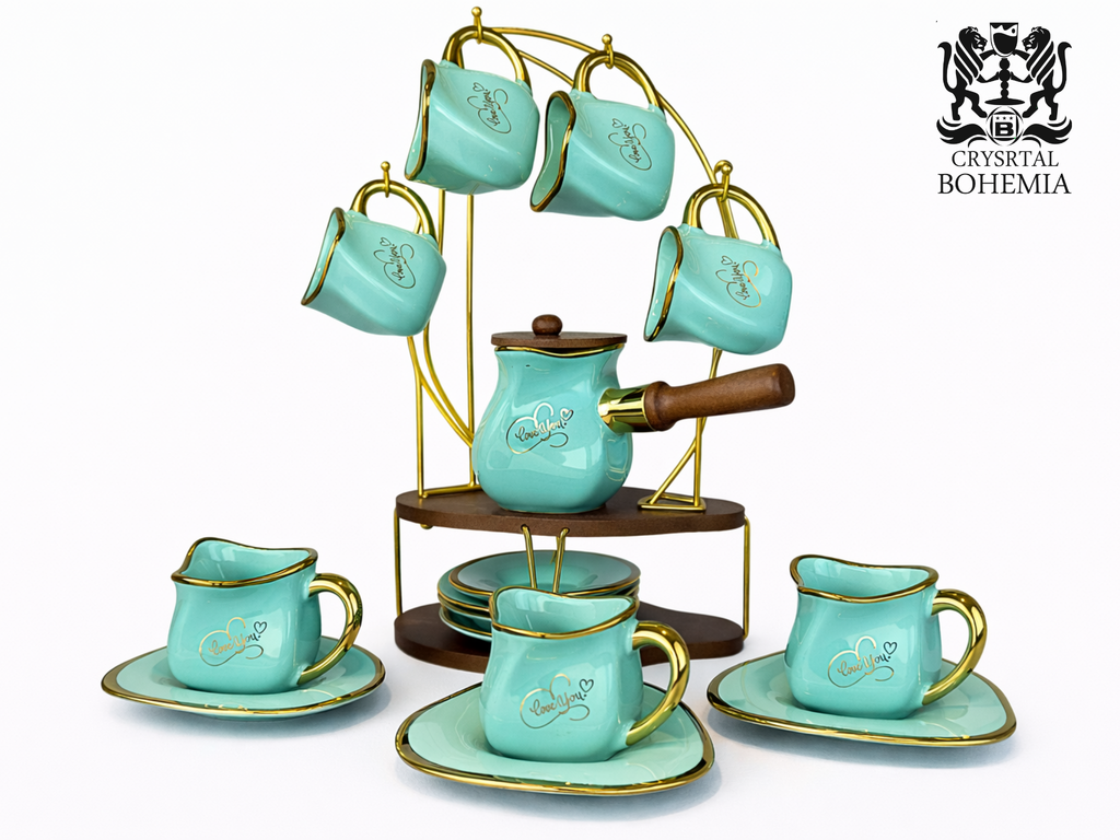 طقم قهوة 6 افراد اخضر فاتح