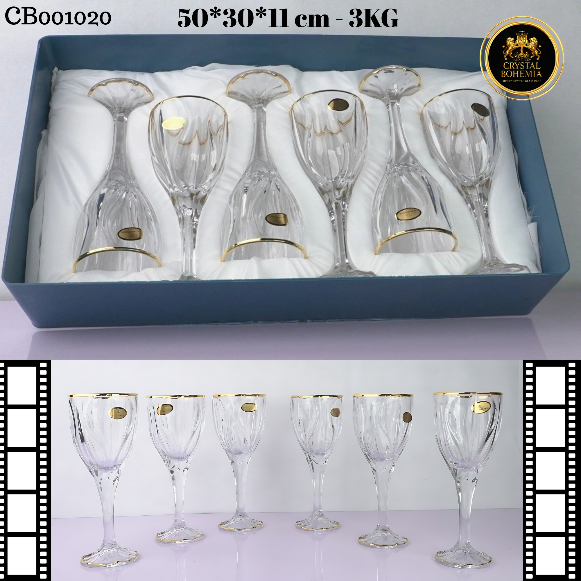 طقم كاسات كريستال بوهيمي فاخر 6 قطع  (CB001020)