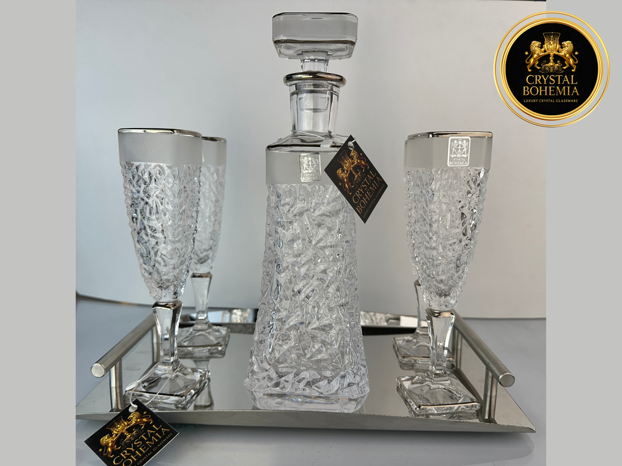 طقم شربات كريستال بوهيمي أريزو رمل بتشطيب فضي