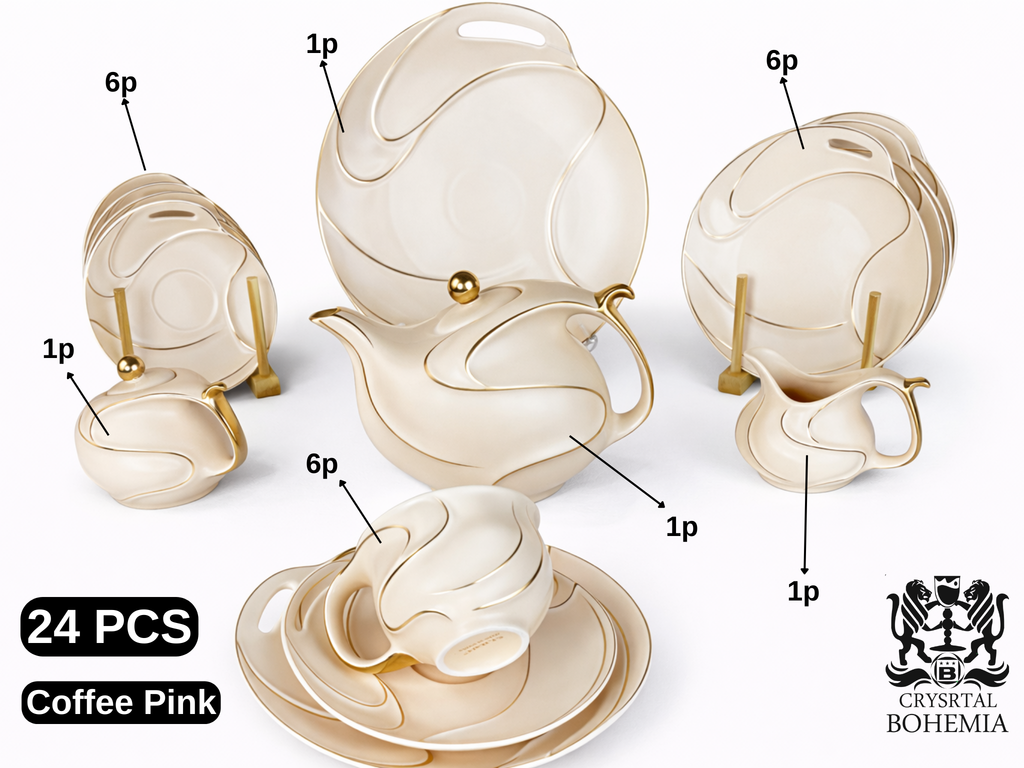 طقم شاي بينك بخطوط ذهبية أنيقة