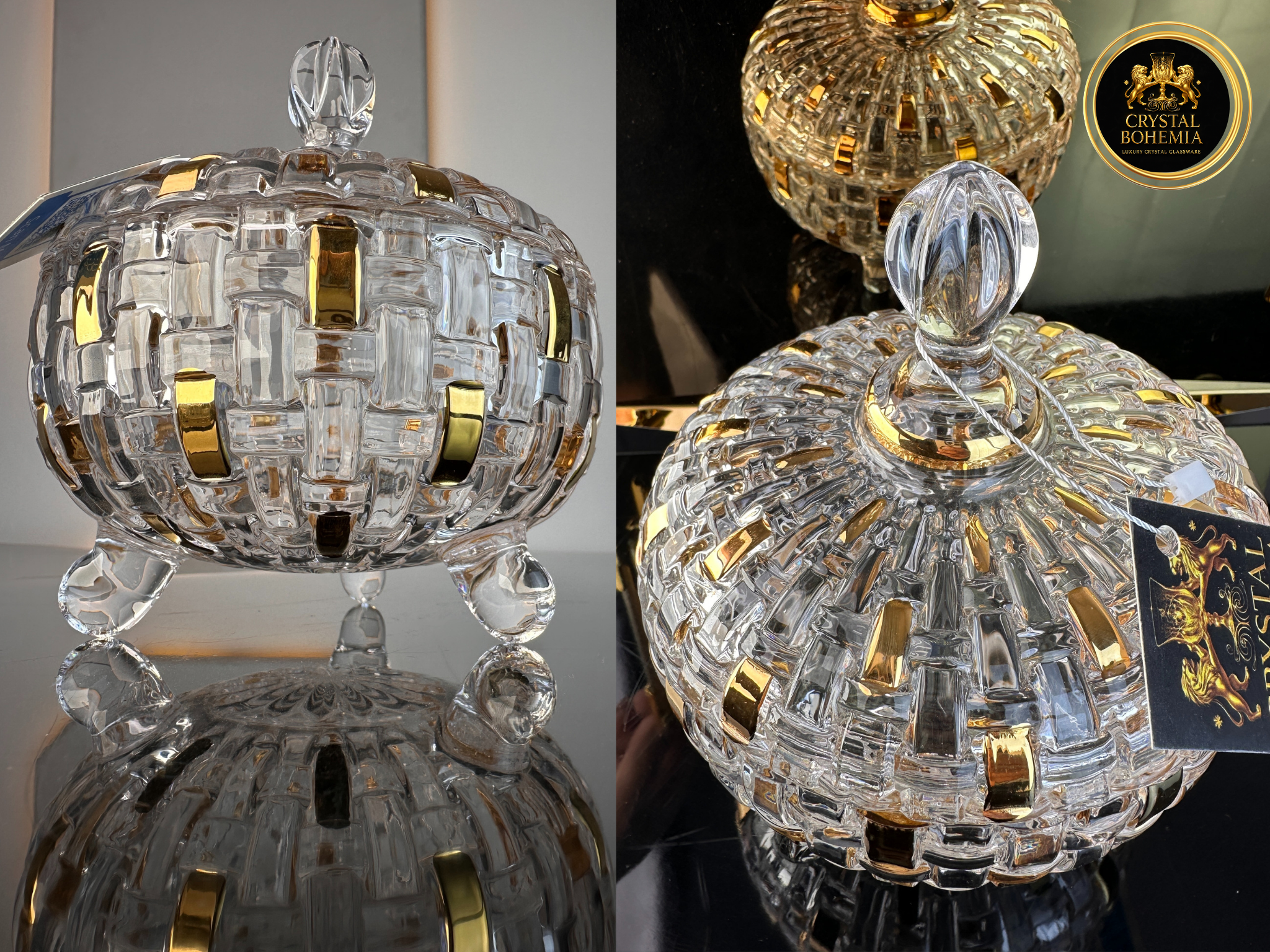 بونبونيرة كريستال شفافة بتشطيب ذهبي للديكور الراقي