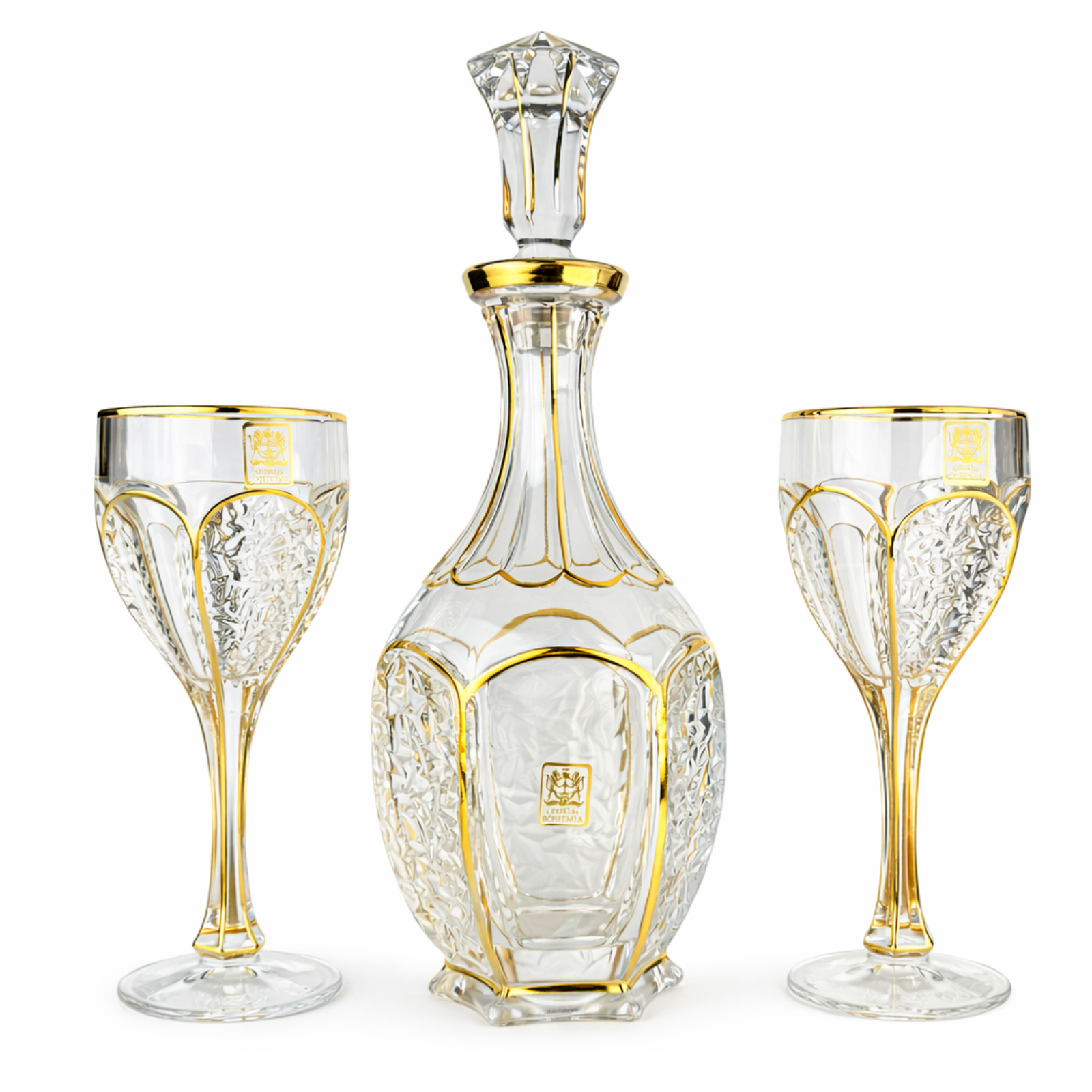 طقم كاسات كريستال نوكليت شفاف زخرفه ذهبيه بوهيمي