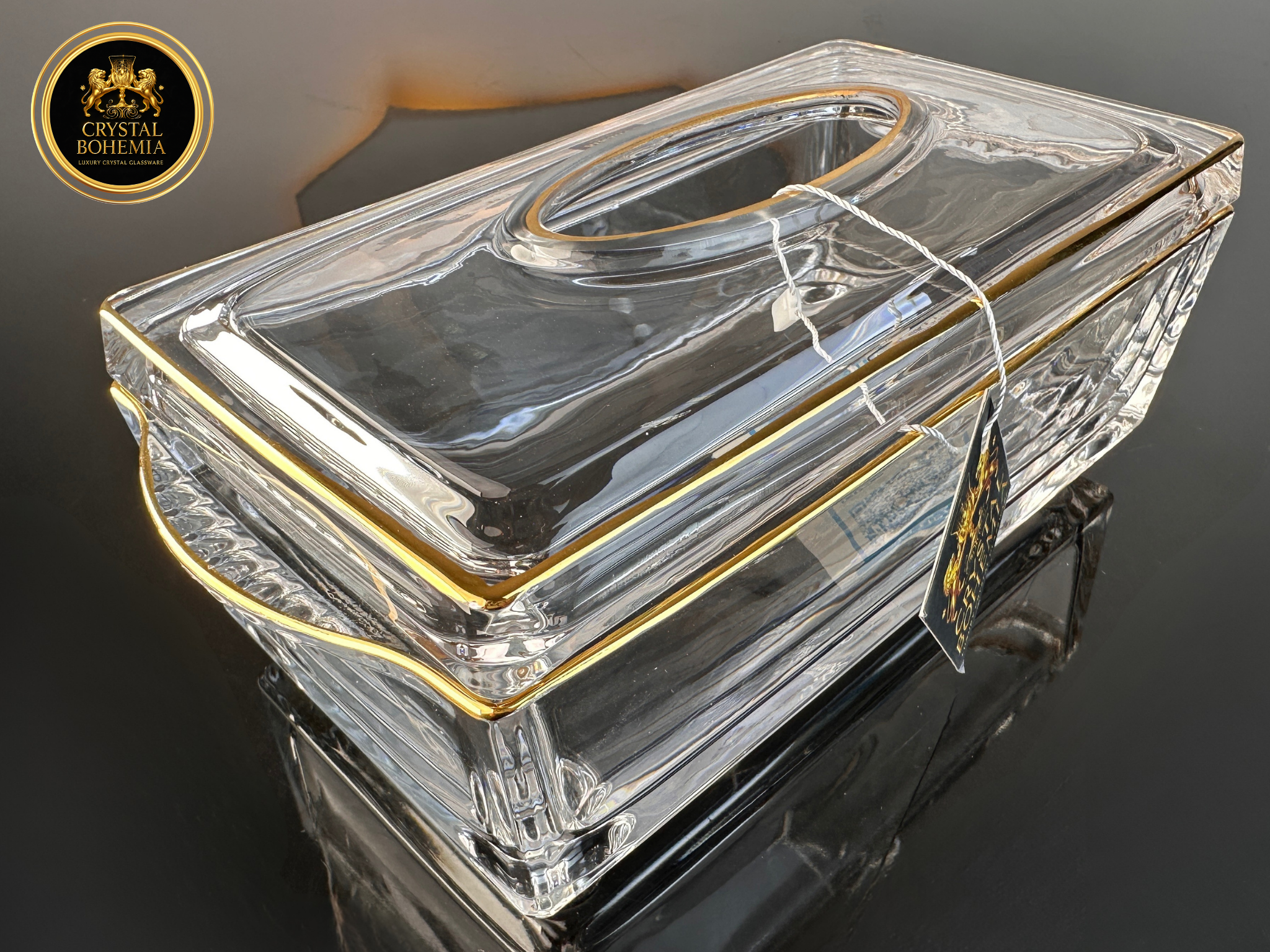 علبة مناديل كريستال فاخرة مطلية بالذهب