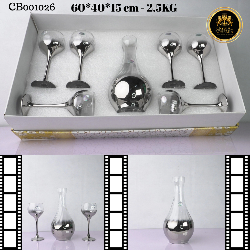 طقم كاسات كريستال تركي فضي 7 قطع   | (CB001026)