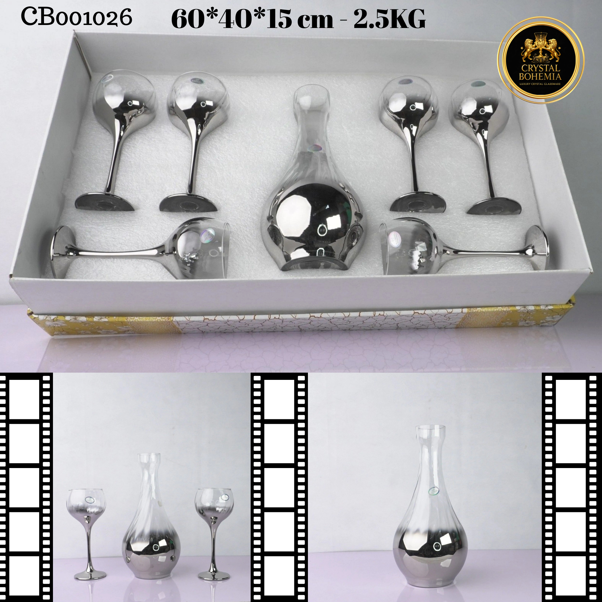 طقم كاسات كريستال تركي فضي 7 قطع   | (CB001026)