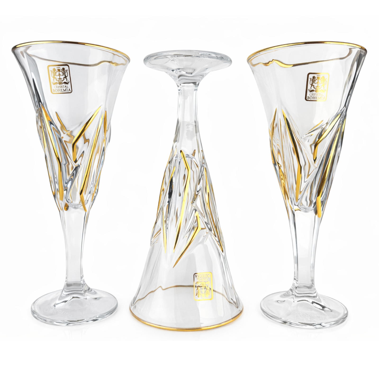 كاسات كريستال أبيض شفاف ونقوش ذهبيه