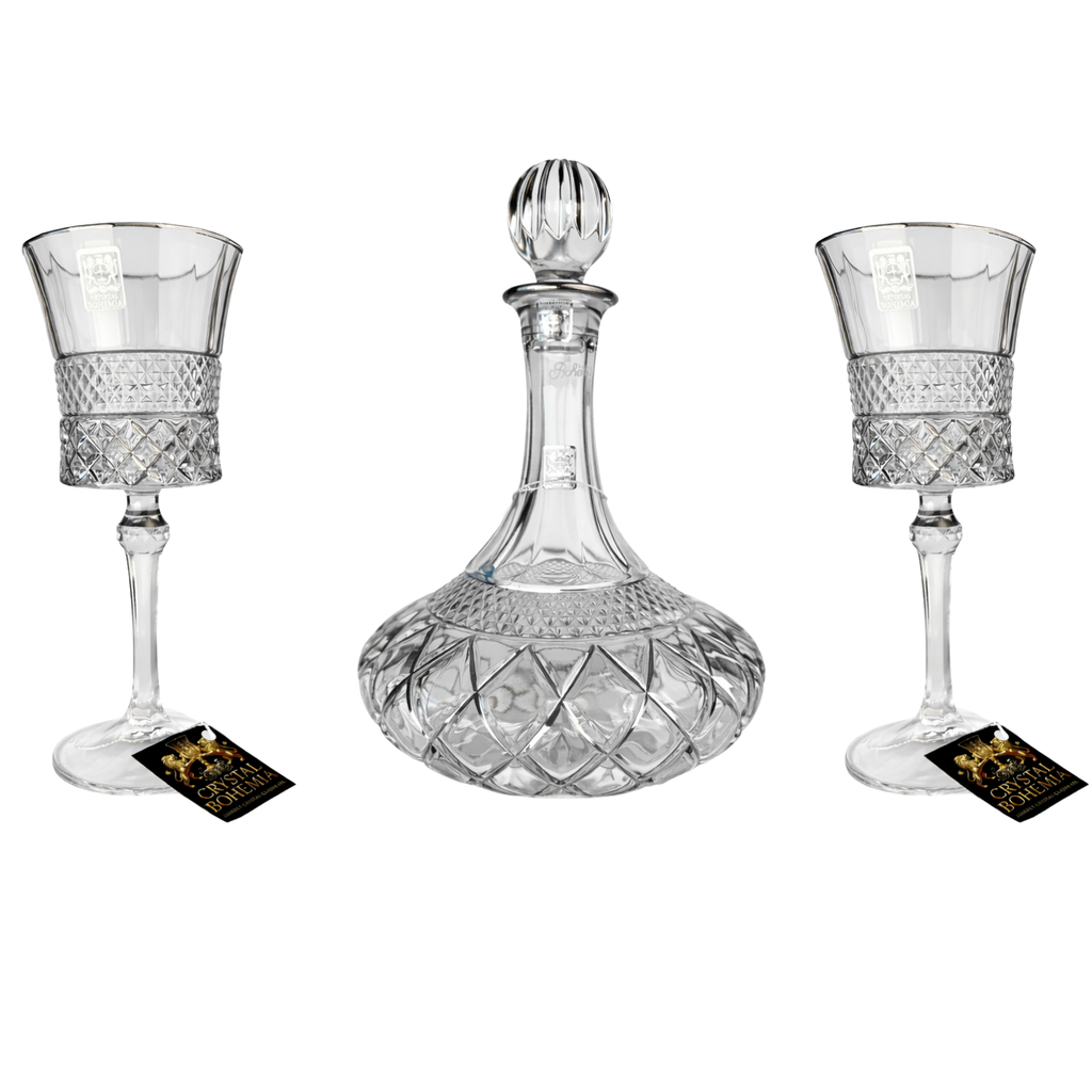 طقم كاسات بقاروره بوهيمي كريستال