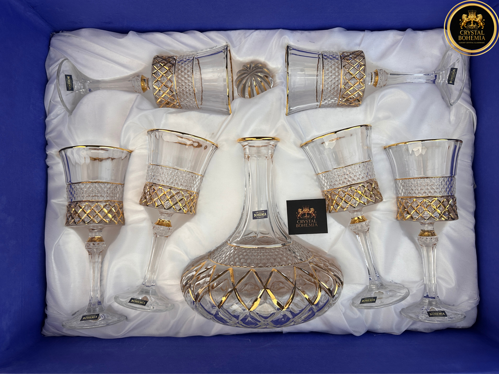 طقم شربات كريستال بوهيمي أسترال فلورا بتشطيب ذهبي أنيق