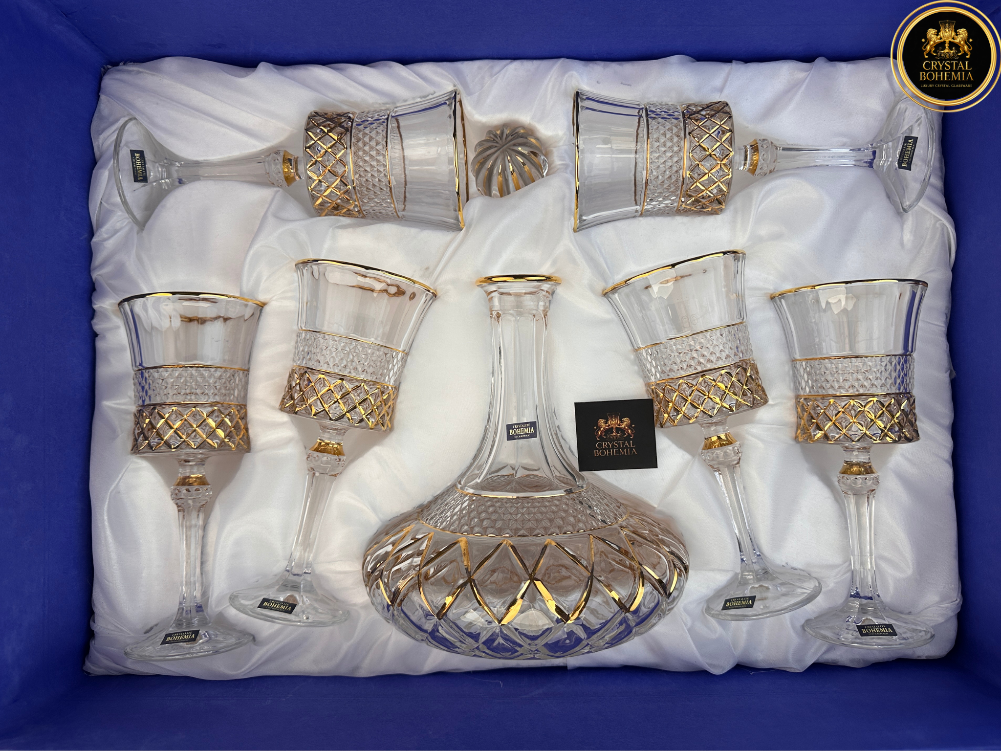طقم شربات كريستال بوهيمي أسترال فلورا بتشطيب ذهبي أنيق
