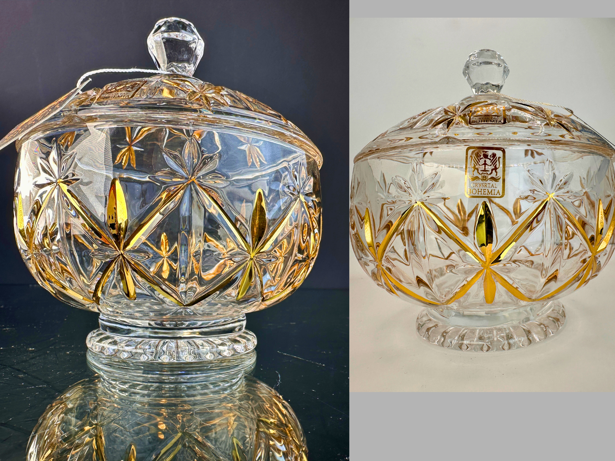 بونبونيرة كريستال بوهيمي موديل نجمة مع غطاء ونقوش مذهبة يدوياً.