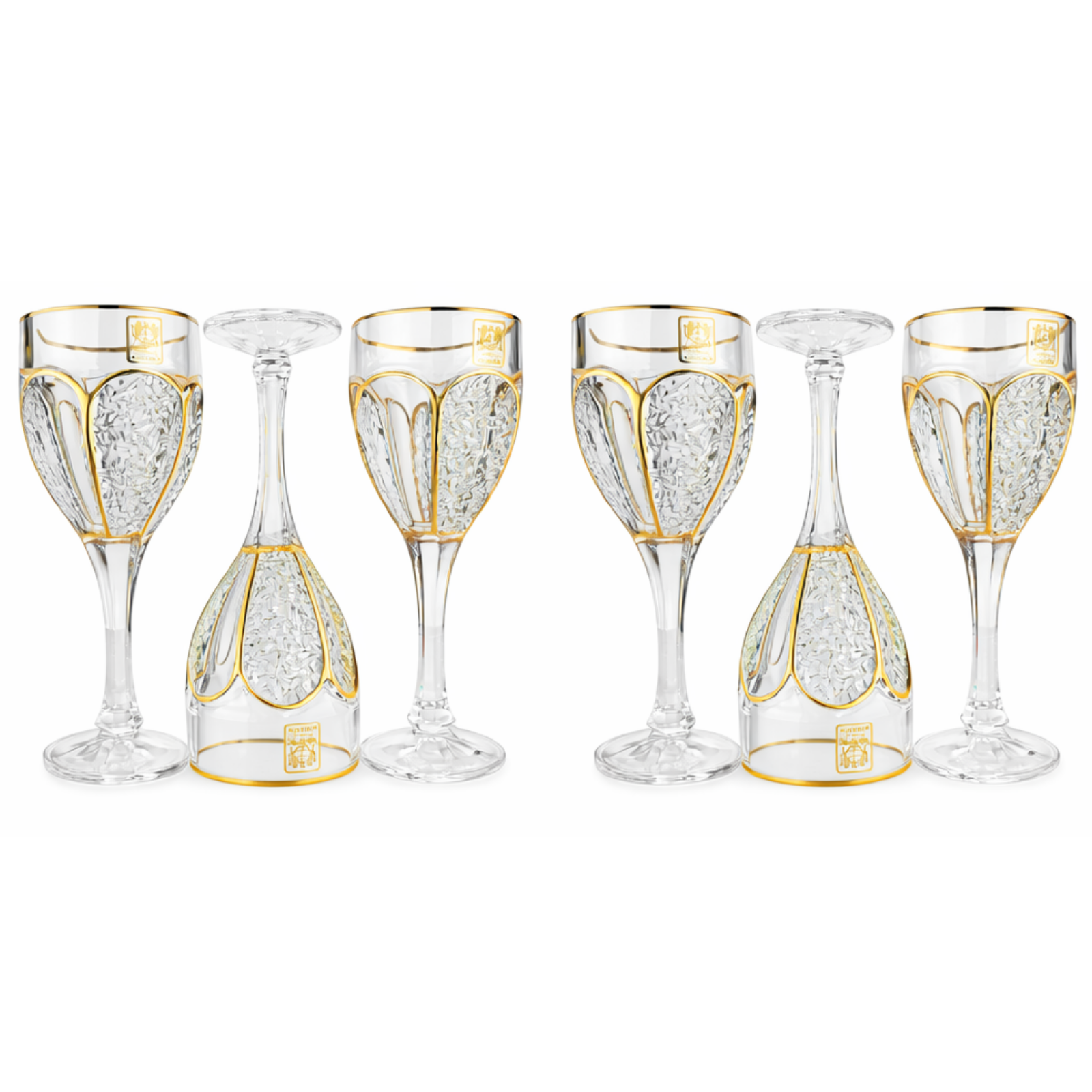 طقم كاسات كريستال 6 قطع مع ذخارف ذهبيه