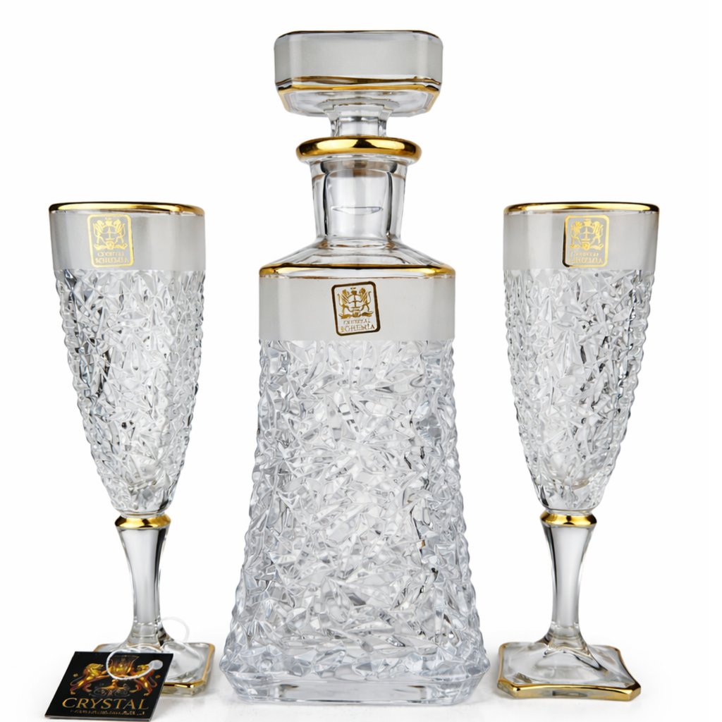 كقم كاسات مضلع بقاروره أبيض ذهبي