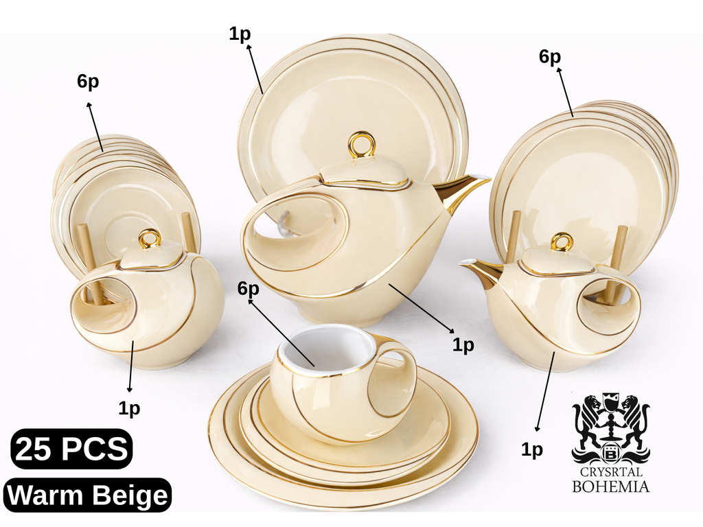 Warm Beige tea and dessert set with gold details