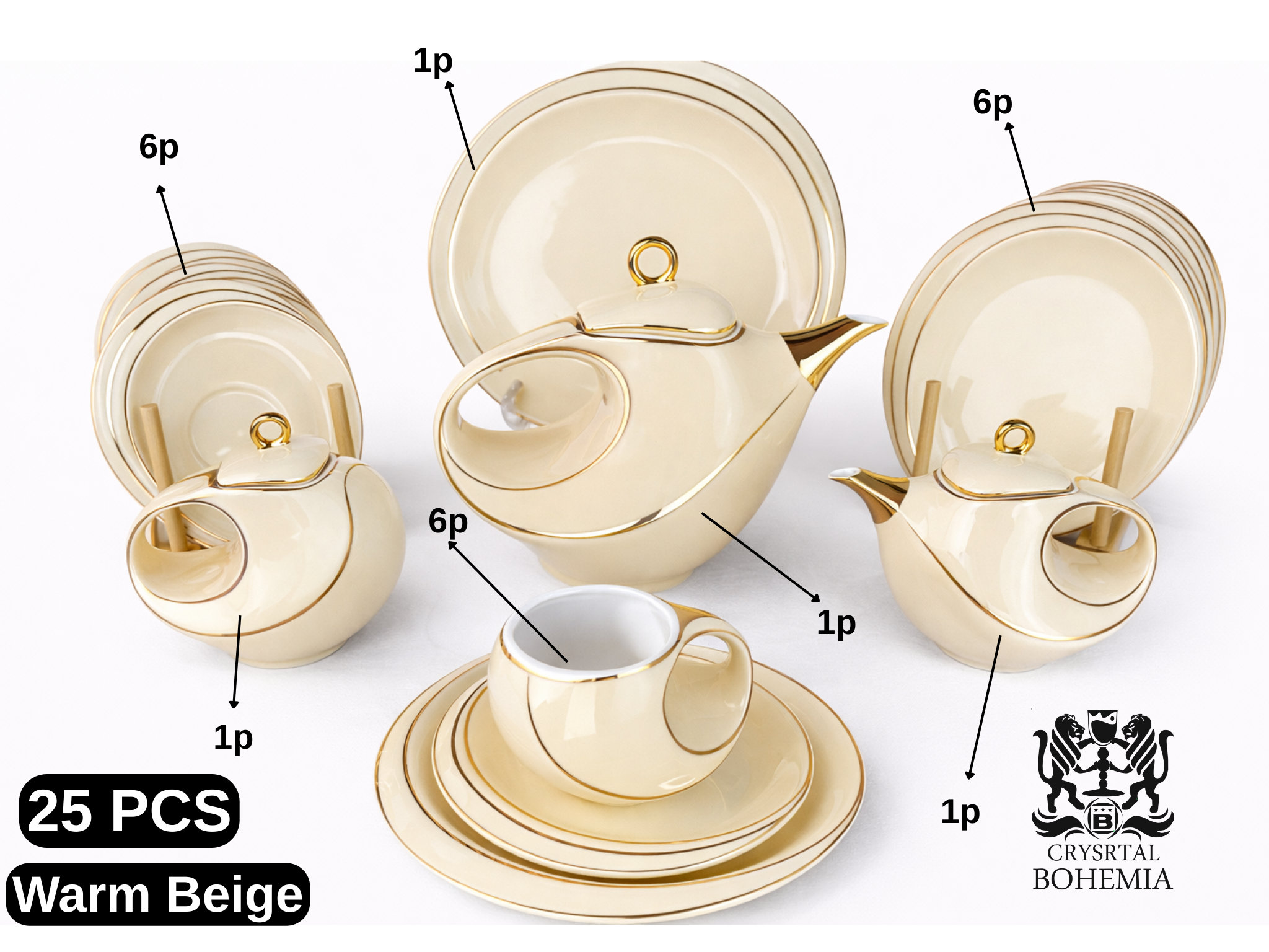 Warm Beige tea and dessert set with gold details