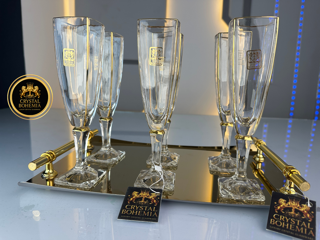 كاسات أريزو كريستال كعب مربع مزخرفة ذهب