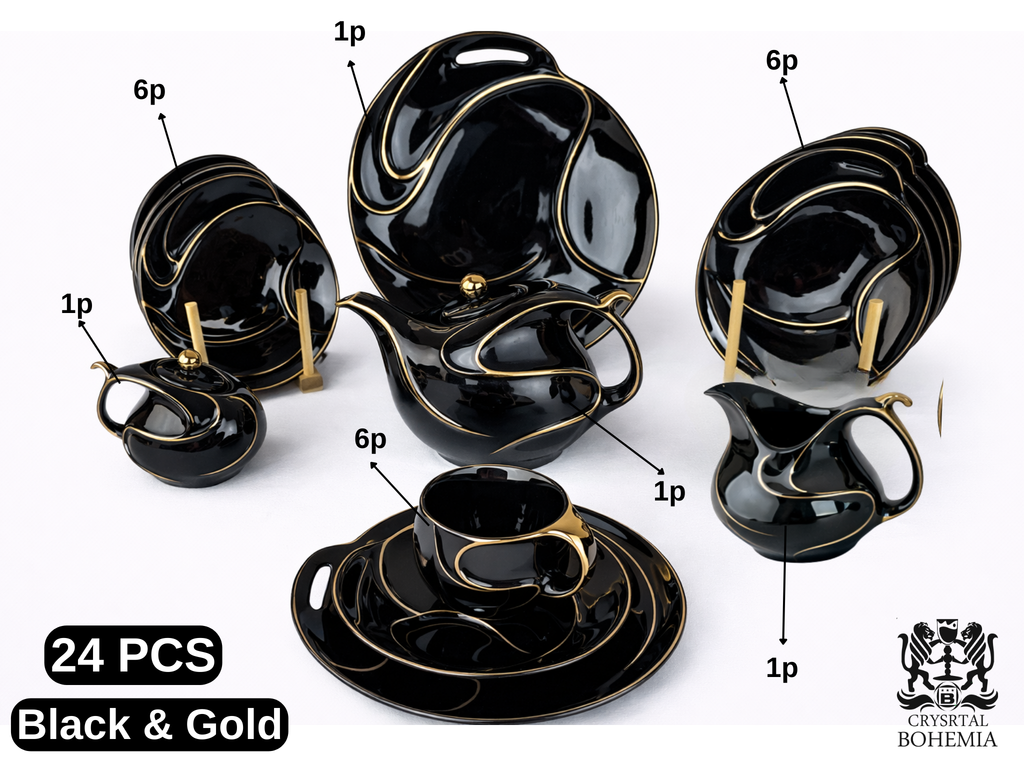 Black and gold tea and dessert set luxury porcelain