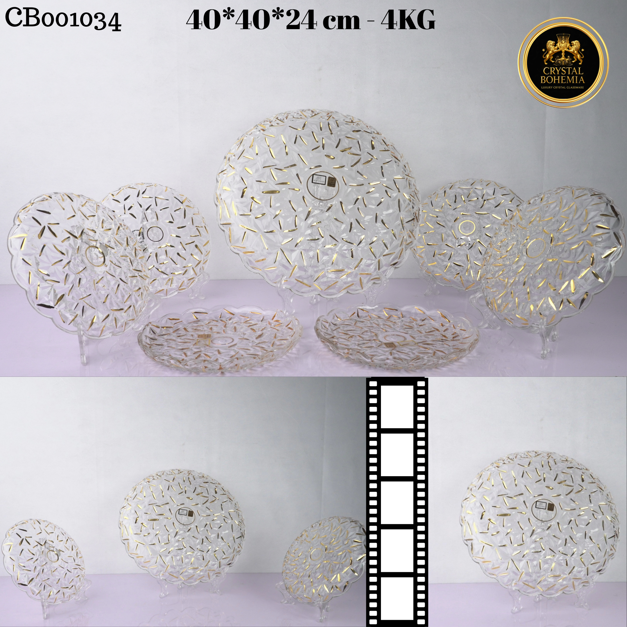طقم ضيافة كريستال بوهيمي  بالذهب   (CB001034)