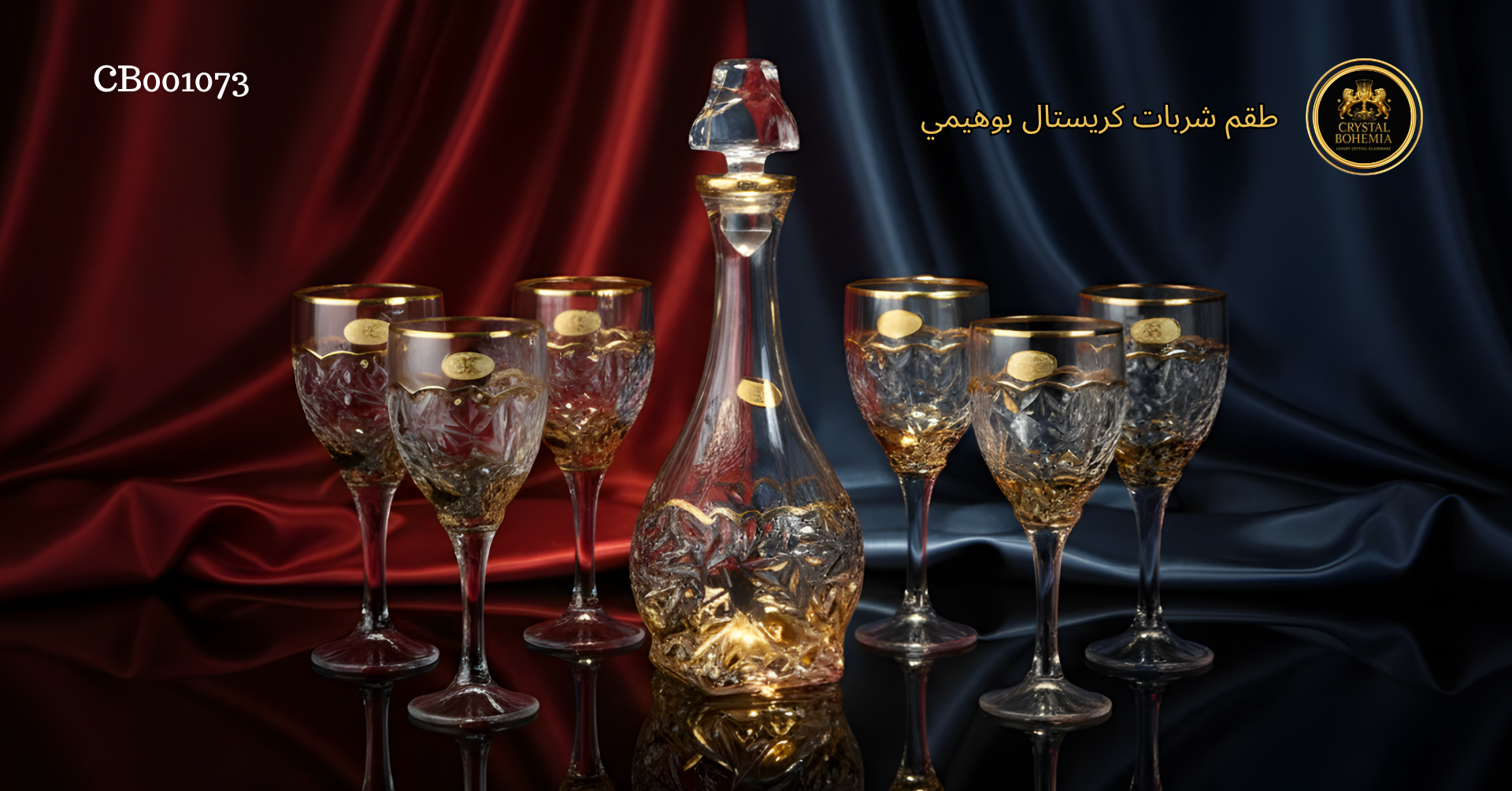 طقم كاسات كريستال بوهيمي مع قارورة ذهبي – تصميم أنيق للحفلات والديكور - نيش العروسه 