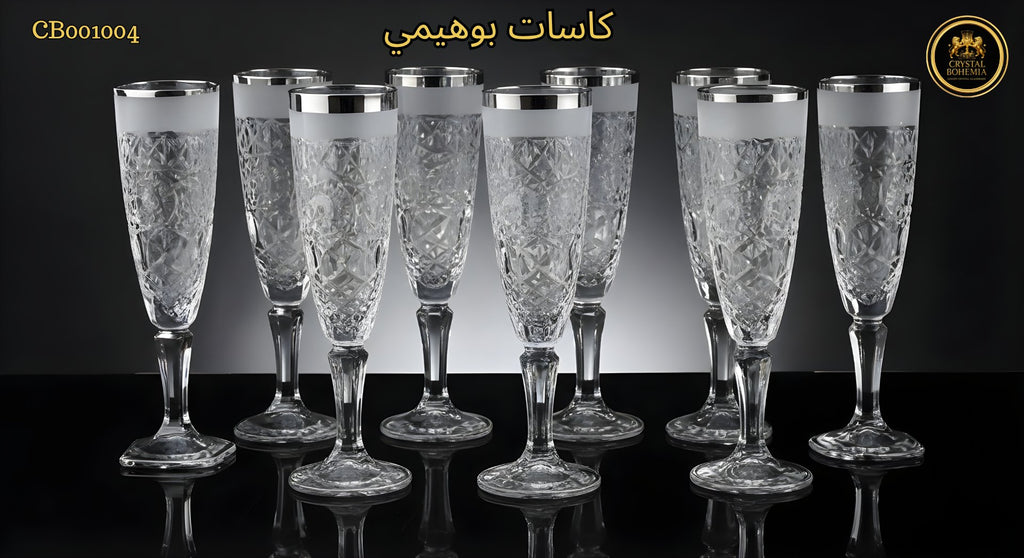 صورة طقم كاسات كريستال بوهيمي فضي للنيش 