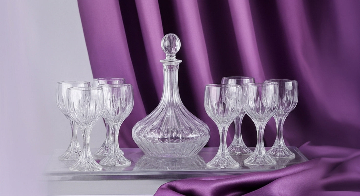 طقم كاسات وقارورة كريستال بوهيمي  7 قطع CB001082